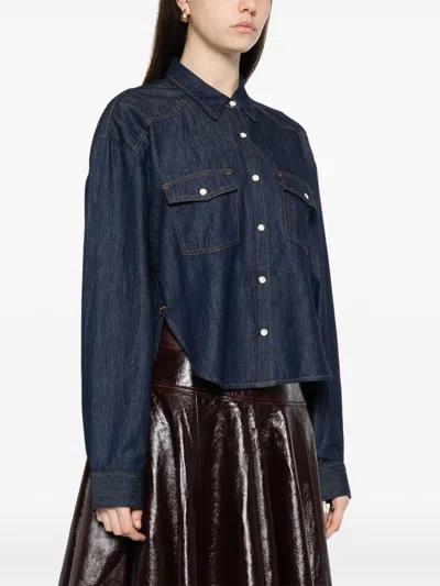 Khaite Neutrals Grenon Cropped Denim Cotton Shirt In Blue