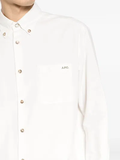 A.p.c. Classic Button-down Shirt With Subtle Logo Detail In Multi