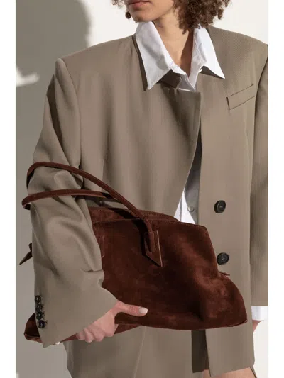 Attico Rectangular Suede Finish Double Handles Shoulder Bag