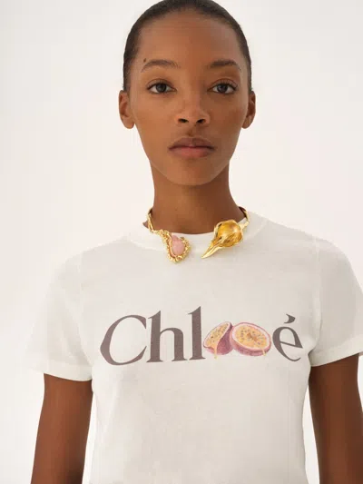 Chloé Baby Fit T-shirt In Cotton Jersey With Passion Fruit Print In White