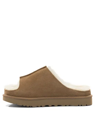 Ugg Suede Slippers With Embossed-logo In Brown
