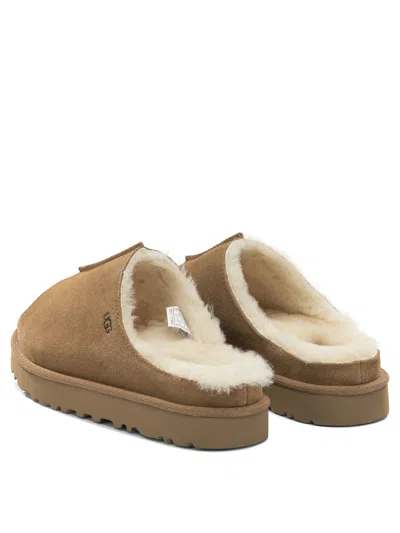 Ugg Suede Slippers With Embossed-logo In Brown