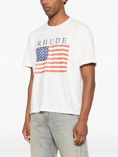 Rhude Graphic Print Crew Neck Short Sleeve T-shirt In White