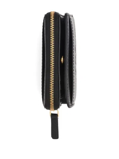 Marc Jacobs The Mini Black Wallet With Engraved Logo On The Front In Hammered Leather Woman