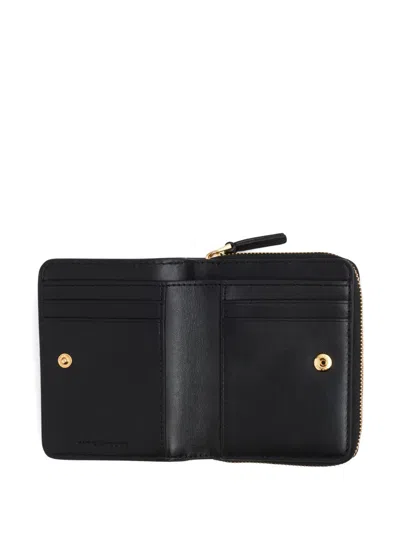 Marc Jacobs The Mini Black Wallet With Engraved Logo On The Front In Hammered Leather Woman