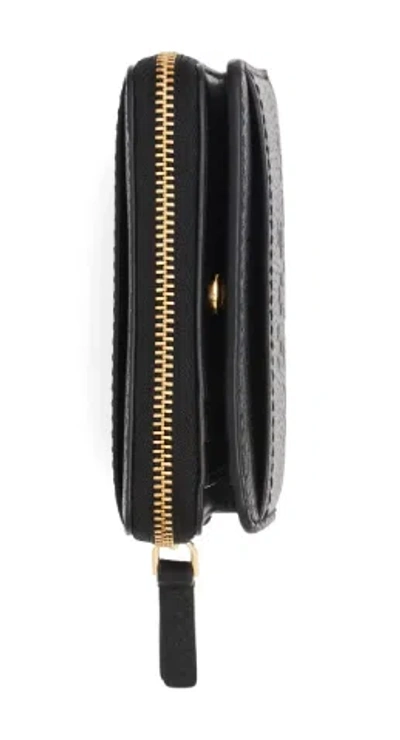 Marc Jacobs The Mini Black Wallet With Engraved Logo On The Front In Hammered Leather Woman