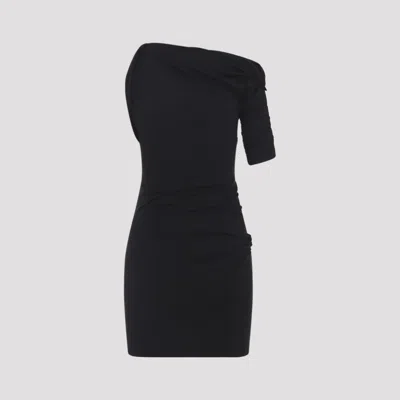 Jacquemus Asymmetrical One-shoulder Bodycon Mini Dress With Ruched Sleeve In Black