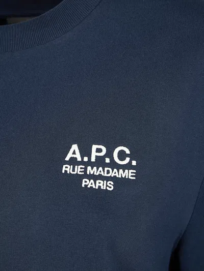 A.p.c. Men Blue Crewneck T-shirt With Logo Embroidered On The Front In Cotton Man