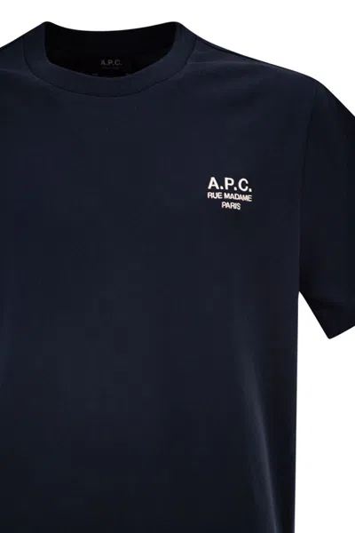A.p.c. Men Blue Crewneck T-shirt With Logo Embroidered On The Front In Cotton Man