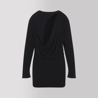 Jacquemus Black La Robe Mistral Crew Neck Dress With Long Sleeves And Open Back In Viscose Blend Women