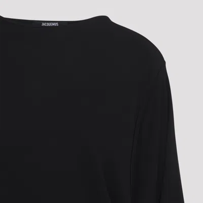 Jacquemus Black La Robe Mistral Crew Neck Dress With Long Sleeves And Open Back In Viscose Blend Women