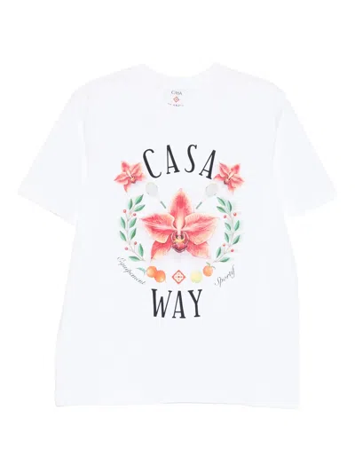 Casablanca Casa Way Orchid Organic Cotton T Shirt In White