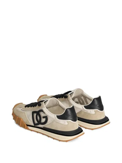 Dolce & Gabbana Dg Athletic Black Low Top Sneakers With Logo Patch On The Tongue And Maxi Logo On The Side In Suede  In Neutral