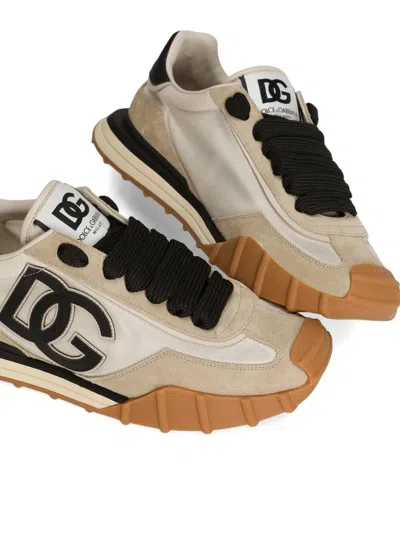 Dolce & Gabbana Dg Athletic Black Low Top Sneakers With Logo Patch On The Tongue And Maxi Logo On The Side In Suede  In Neutral