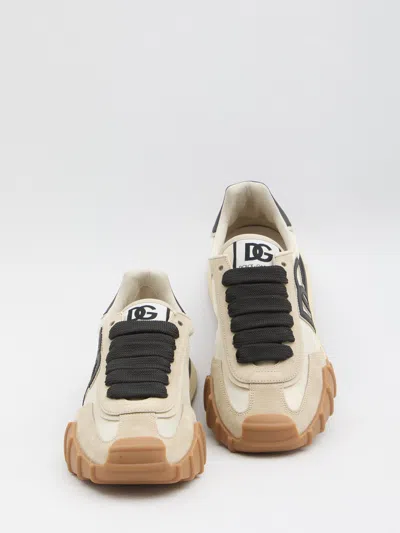 Dolce & Gabbana Dg Athletic Black Low Top Sneakers With Logo Patch On The Tongue And Maxi Logo On The Side In Suede  In Neutral