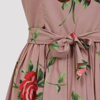 Dolce & Gabbana Abito Midi In Cotone Rosa Con Stampa Fiori Dolce E Gabbana In Pink