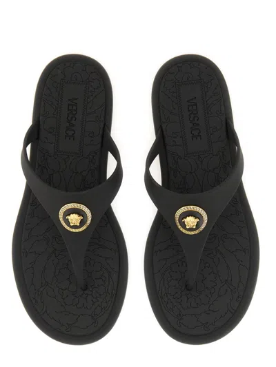 Versace Baroque-engraved Sole Sandals With Medusa Hardware In Black