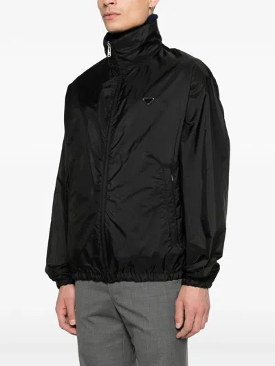 Prada Reversible Zip-up Jacket With Triangle-logo In Black