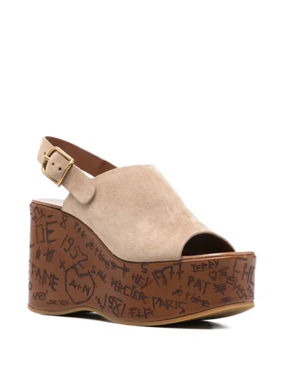 Chloé Desert Sand Beige Suede Calf Leather Maxime Wedges Sandals In Pink