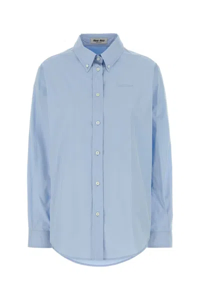 Miu Miu Light Blue Regular Solid Shirt In Blue