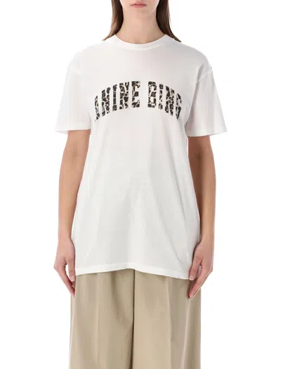 Anine Bing Ivory T-shirt With Leopard Logo Women In White