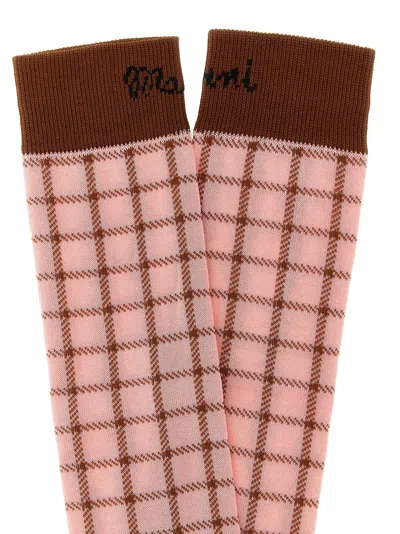 Marni Jacquard Checked-pattern Socks In White