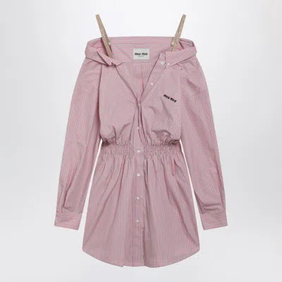 Miu Miu Elasticated Waistband Striped Shirt Mini Dress Clothing