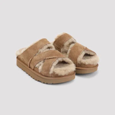 Ugg Chestnut Suede Greenport Cross Strap Sandals In Brown