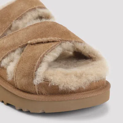 Ugg Chestnut Suede Greenport Cross Strap Sandals In Brown
