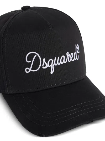 Dsquared2 Black Baseball Cap Adjustable Metal Strap In Black