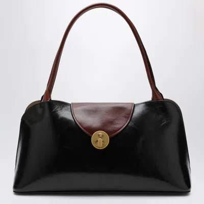 Versace Vivian Medium Two-tone Textured-leather Shoulder Bag In Black