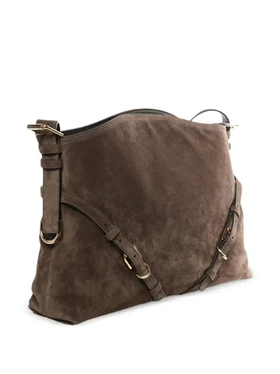 Givenchy Medium Suede Handbag With Structured Design In Brown