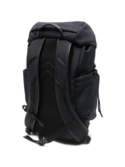 Moncler Canvas Backpack Front Flap Side Pockets In Blue