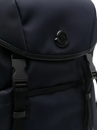 Moncler Canvas Backpack Front Flap Side Pockets In Blue