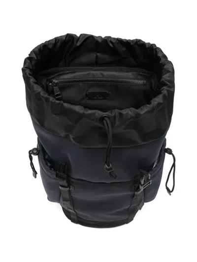 Moncler Canvas Backpack Front Flap Side Pockets In Blue