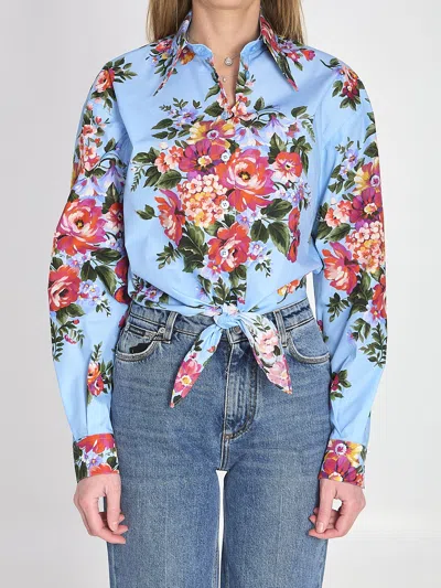 Dolce & Gabbana Floral Shirt Collared Neck Long Sleeves Tie Front In Blue