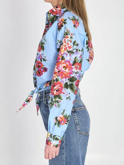 Dolce & Gabbana Floral Shirt Collared Neck Long Sleeves Tie Front In Blue