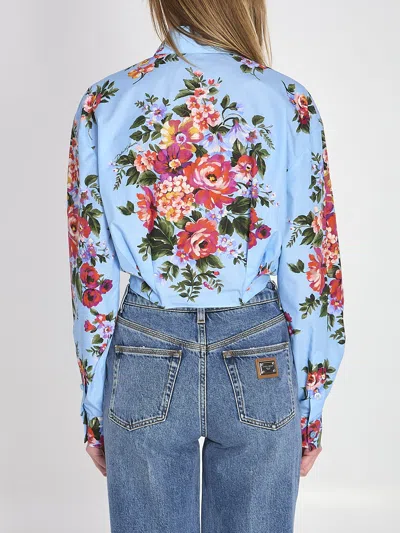 Dolce & Gabbana Floral Shirt Collared Neck Long Sleeves Tie Front In Blue