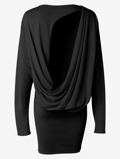 Jacquemus Black La Robe Mistral Crew Neck Dress With Long Sleeves And Open Back In Viscose Blend Women