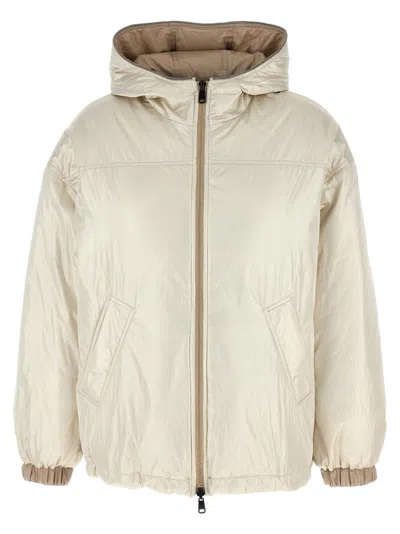 Brunello Cucinelli Beige Laminated Reversible Down Jacket In Neutral