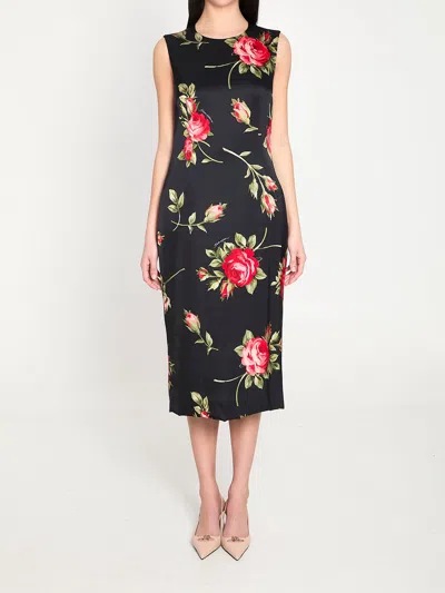 Dolce & Gabbana Women Black Dress With All-over Floral Print In Silk Woman