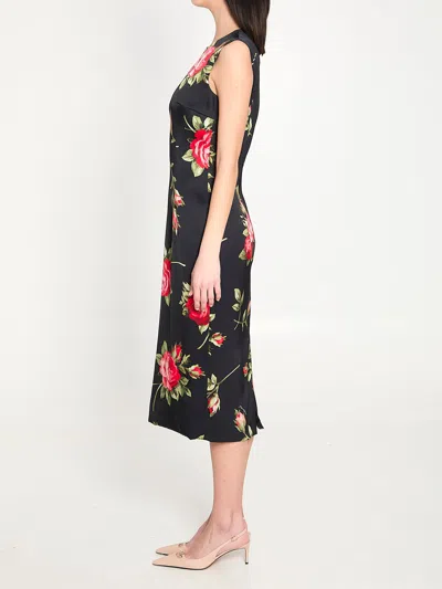 Dolce & Gabbana Women Black Dress With All-over Floral Print In Silk Woman