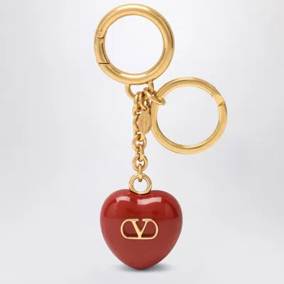Valentino Garavani Coeur Royal Bag Charm With Key Ring In Metal And Enamel Woman Antique Brass/red U In Gold