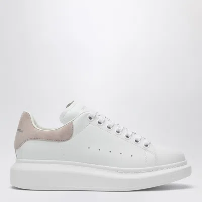 Alexander Mcqueen Oversize Sneakers In White Leather With Pink Suede Heel In White