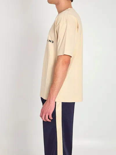 Valentino Men Beige Round Neck Logo T-shirt In White