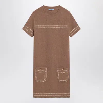 Prada Brown Wool Mini Dress In Brown