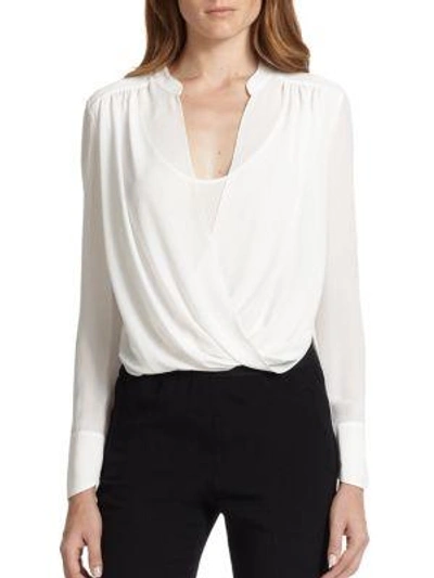Shop Bcbgmaxazria Jaklyn Draped Long-sleeve Blouse In White