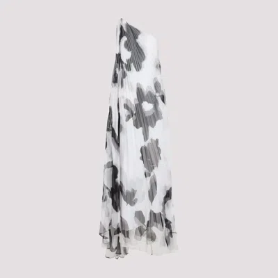 Max Mara Chiffon Dress With An All-over Printasymmetrical Neckline With Metal Detail On The Left Shoulder In Multi