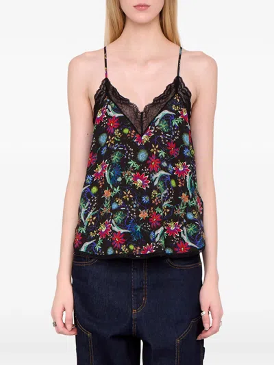 Zadig & Voltaire Womens Encre Christy Floral-print Woven Camisole In Black