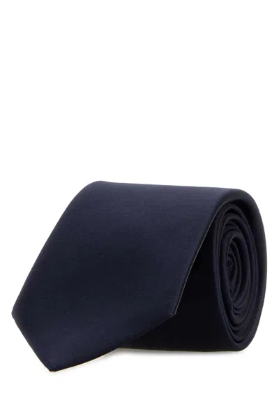 Saint Laurent Midnight Blue Satin Tie In Blue